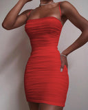 LTP0580,Red Pleated Mini Prom Dresses Spaghetti Straps Short Prom Evening Dress