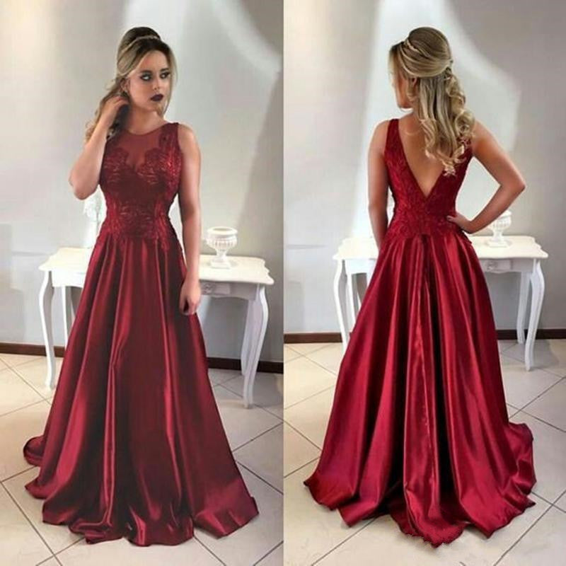 LTP0448,Burgundy lace satin prom dresses long a line v back evening prom dress