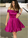 LTP1406,A-Line Cocktail Dresses Flirty Dress Engagement Knee Length Homecoming Dresses Sleeveless Off Shoulder Satin with Pleats 2022 / Cocktail Party Dresses
