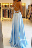 LTP0043,Blue Prom Dresses,Halter Long Evening Dress with Side Slit