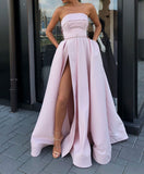LTP0980,Strapless pink prom dresses satin a-line evening party dress
