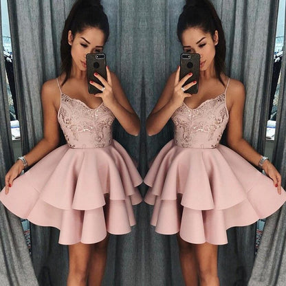 LTP0469,Pink Homecoming Dresses Spaghetti Straps Mini Prom Dress