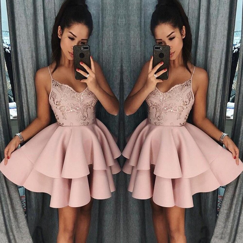 LTP0469,Pink Homecoming Dresses Spaghetti Straps Mini Prom Dress