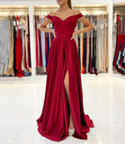 LTP0614,Red off the shoulder long prom dress satin red prom dresses