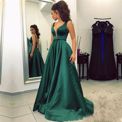 LTP0274,Emerald green prom dresses v neck long prom dress a line evening gown
