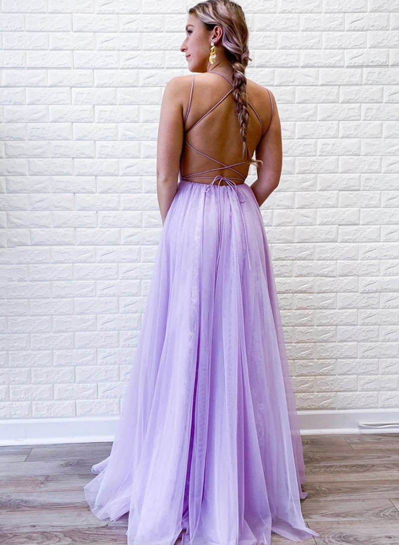 LTP0903,Long Prom Dress with Slit,Purple Formal Dress,Lilac Evening Dress,Lace Dance Dresses,Tulle Graduation School Party Gown