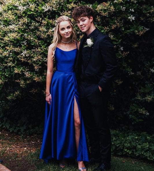 LTP0842,Elegant Backless Royal Blue Long Prom Dress Blue Satin Evening Dresses